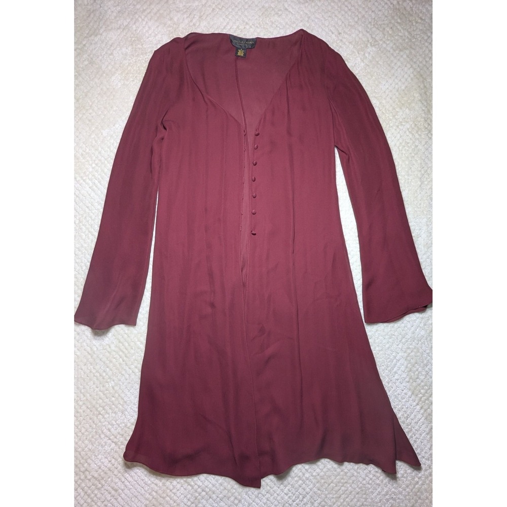 Donna Karan Silk 2 Piece Set Burgundy Wide Leg Pants Blouse‎ Minimalist